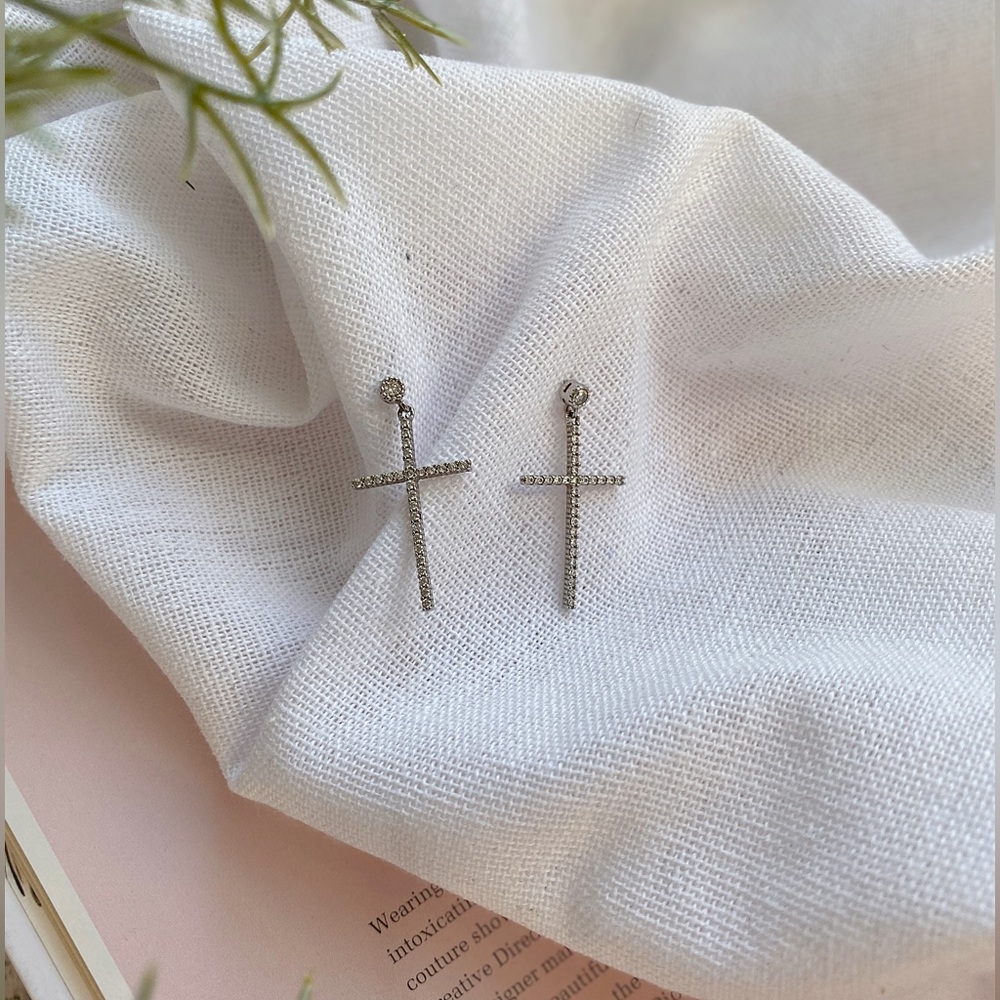 Theory Mod Cross Earrings. Cubic Zirconia. NWT